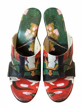 Image Art Print Slip-On Mules in Green and Red